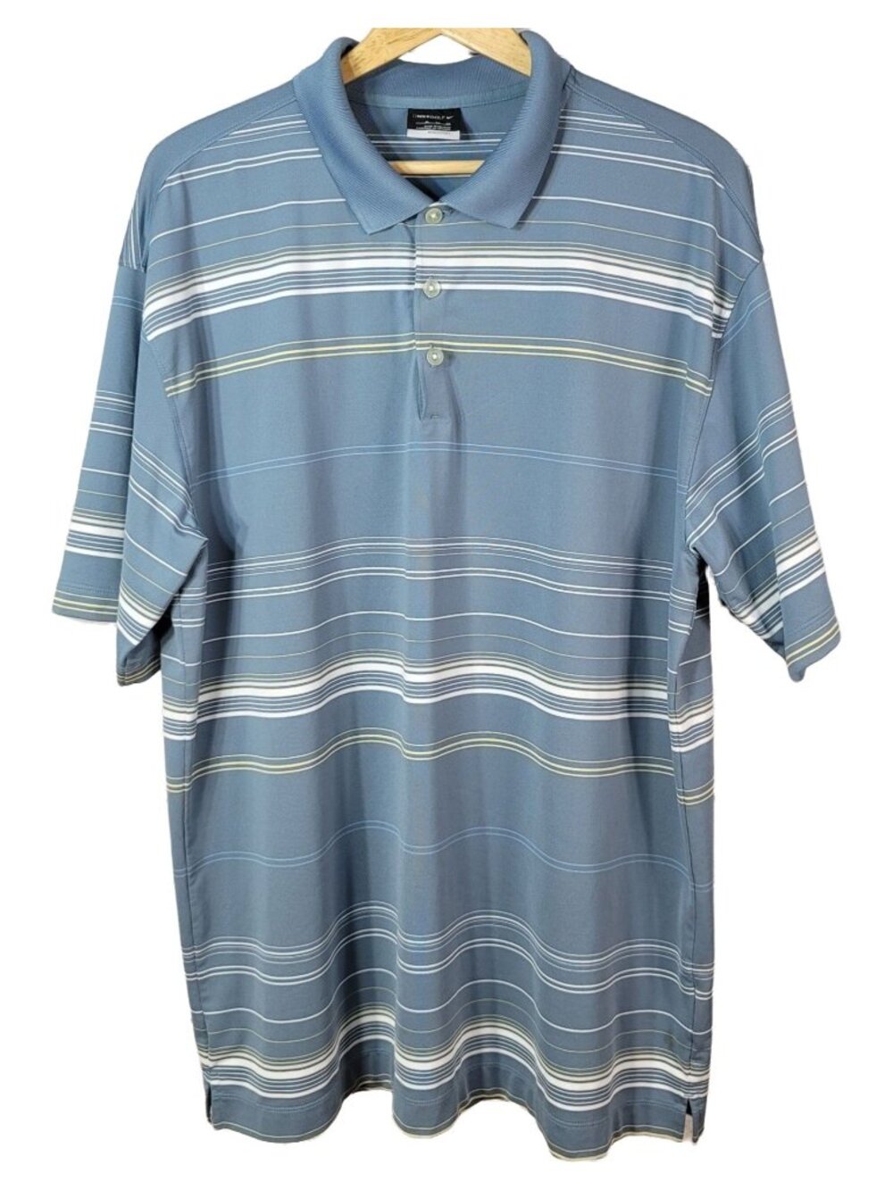 Nike Golf Mens Polo Shirt Blue XL 3 Button Collar Stripe Short Sleeve FitDry